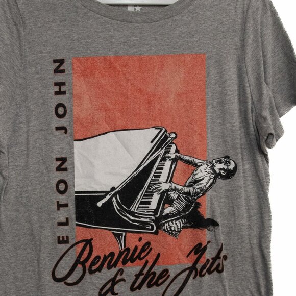 Elton John Bennie & The Jets Mens Light Gray T-Shirt Graphic Print Size XL - Picture 4 of 8